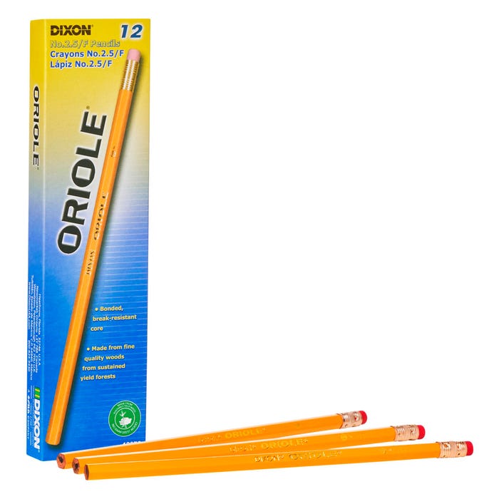 Dixon Unsharpened Oriole Hexagonal Pencils, No 2.5 Tips, Black Lead, Yellow Barrel, Pack of 12