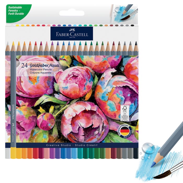 Faber-Castell Goldfaber Aqua Watercolor Pencils, Assorted Colors, Set of 24
