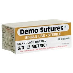 Pocket Nurse Sterile Braided Silk Practice Sutures, Size 3/0, Black, Box of 12