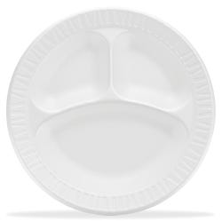 Dart Container Unlaminated Compartment Plate, 10 W in, Foam, White, Pack of 125, Item Number 1473399