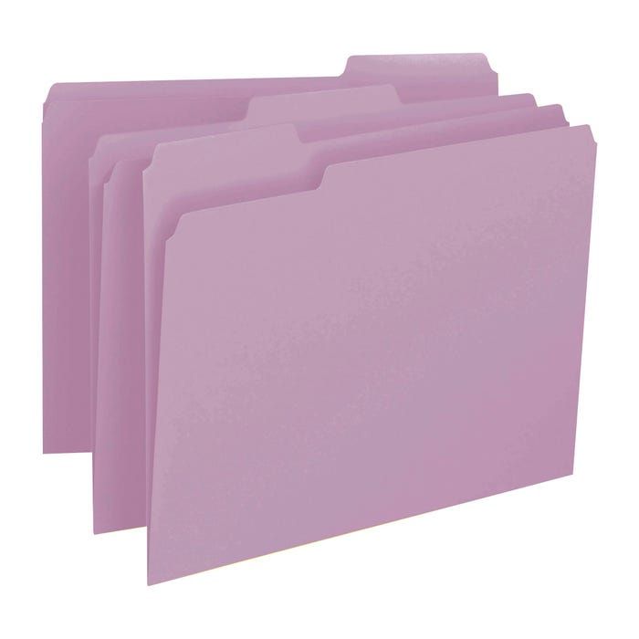 Smead File Folder, Letter Size, 1/3 Cut Tabs, Lavender, Pack of 100