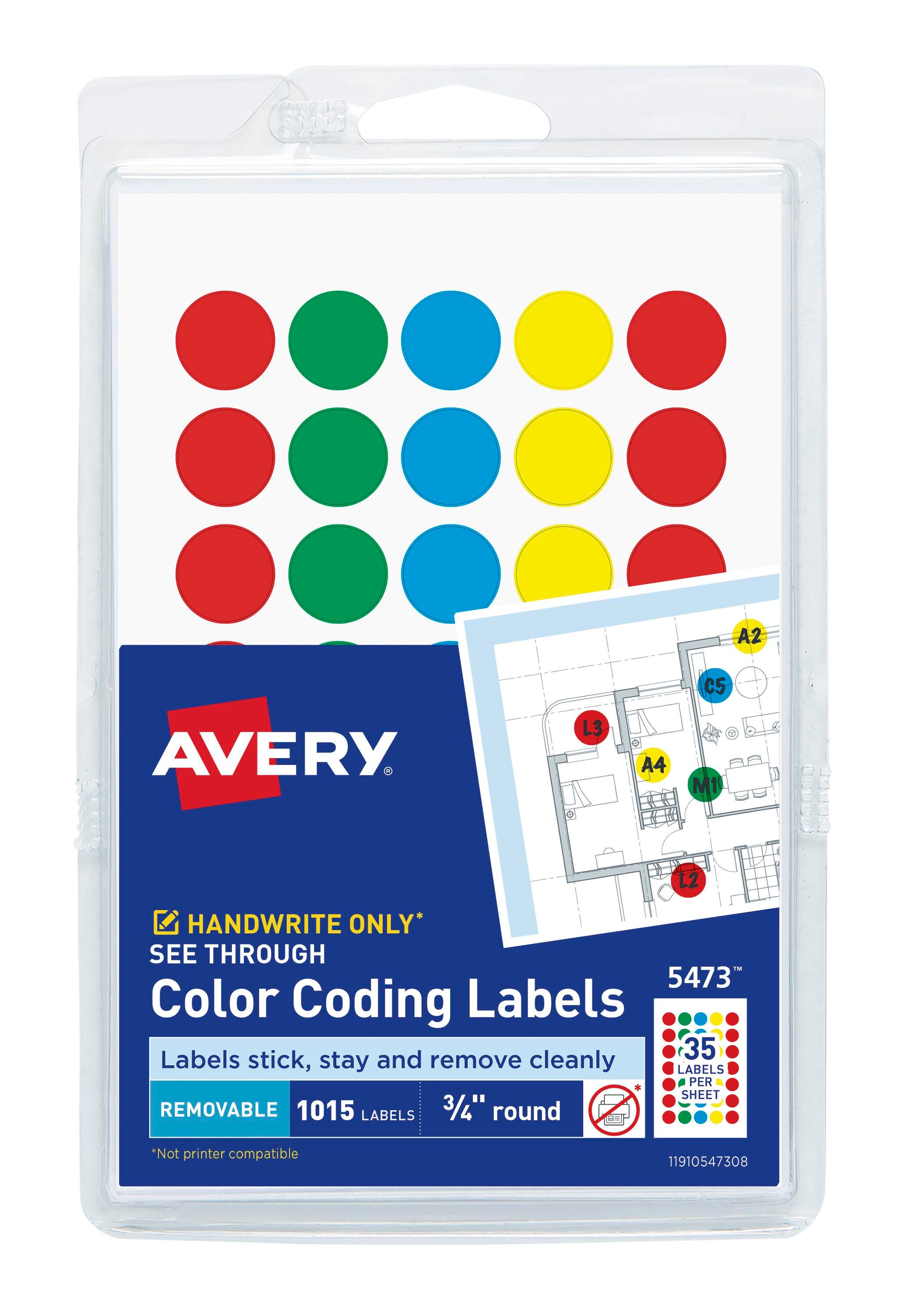 Avery See-Through Color Dots, 3/4 Inch, Assorted Colors, Pack of 1015 1442095
