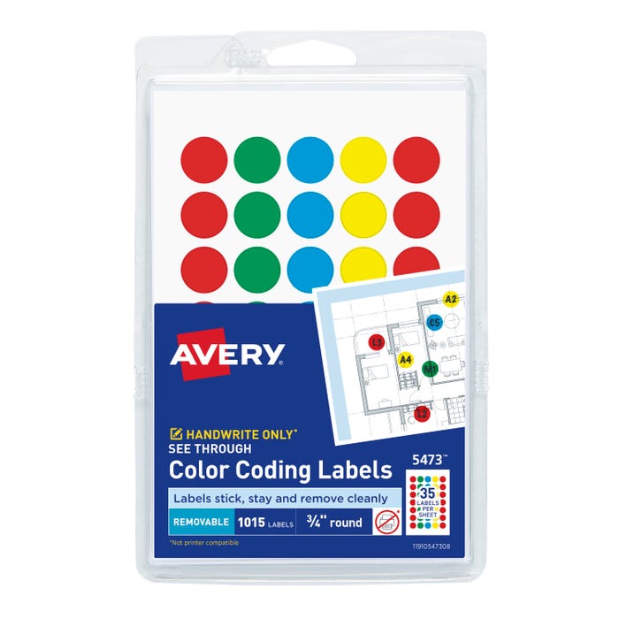 Avery See-Through Color Dots, 3/4 Inch, Assorted Colors, Pack of 1015