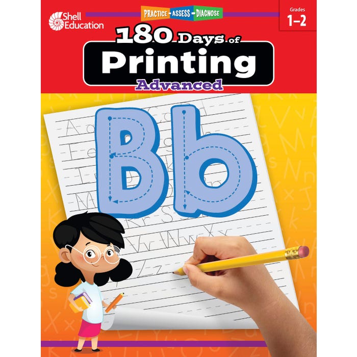 Shell Education 180 Days of Printing: Advanced, Grades 1 to 2