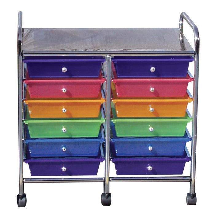 Mobile Organizer, 12 Drawers, 25 x 26 x 15-1/4 Inches, Multiple Colors