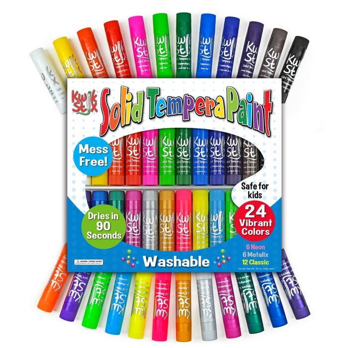 Kwik Stix Solid Tempera Paints Combo Pack, Original Size, Assorted Colors, Set of 24