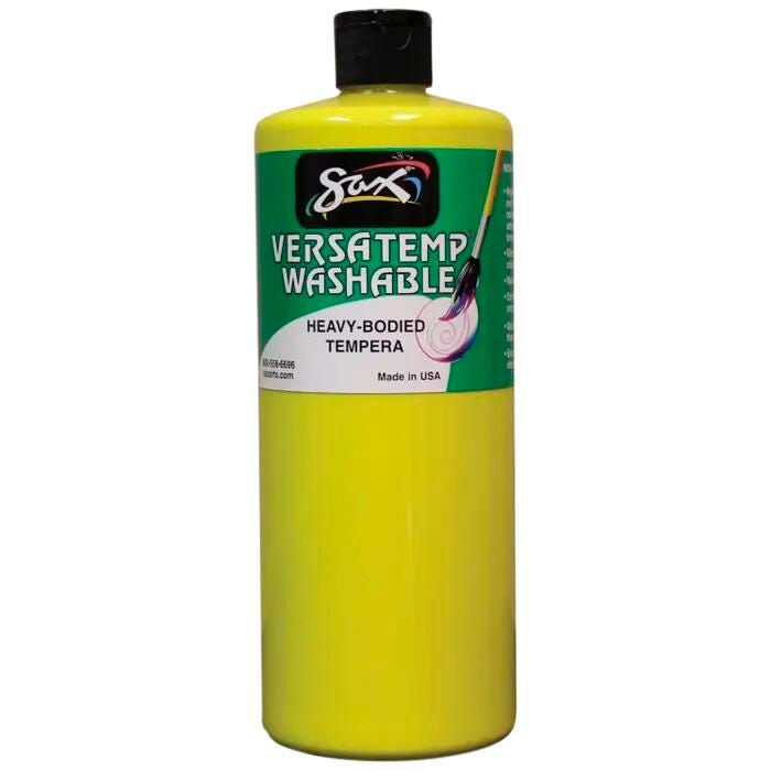 Sax Versatemp Washable Heavy-Bodied Tempera Paint, 1 Quart, Primary Yellow