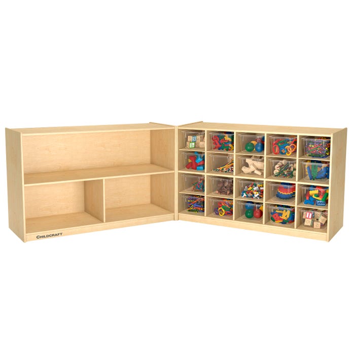 Childcraft Mobile Hide-Away Cabinet, 20 Clear Trays, 47-3/4 x 28-1/2 x 30 Inches