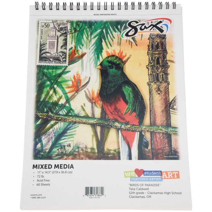 Sax Mixed-Media Paper Pad, 11 x 14 Inches, 72 lb, White, 60 Sheets