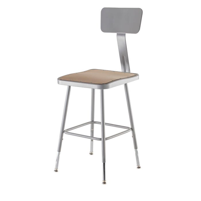 National Public Seating Adjustable Heavy Duty Square Seat Stool with Backrest, 6300 Series, 18 to 26 Inch Seat Height, Gray