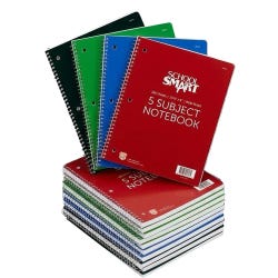 School Smart Spiral Non-Perforated 5 Subject Wide Ruled Notebook, 10-1/2 x 8 Inches, Pack of 12