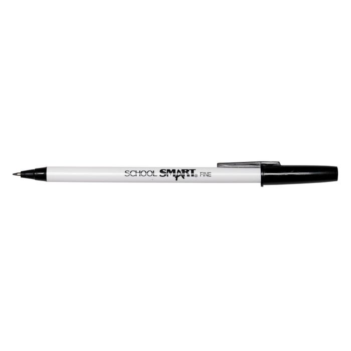 School Smart Round Stick Pen, Fine Tip, Black, Pack of 12