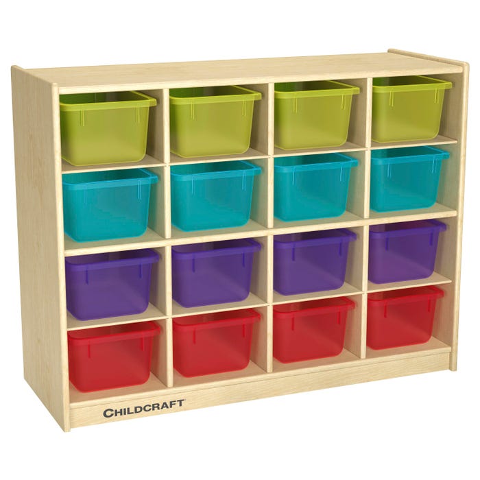 Childcraft Mobile Cubby Storage Unit, 16 Translucent Color Trays, 38-3/8 x 14-1/4 x 30 Inches