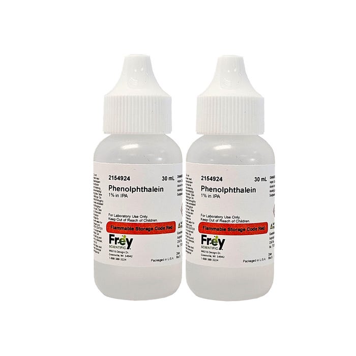 Frey Scientific Phenolphthalein Solution, 1.0% Alcohol, Lab Grade, 30mL, Pack of 2