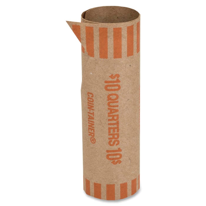 Coin-Tainer Tubular Coin Wrappers, Quarters, Orange, 1000 Per Box