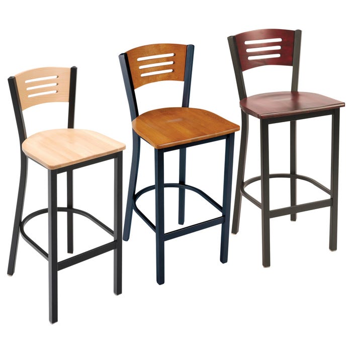 KFI BR3315B Series Wood Back and Seat Bar Stool, Black Frame