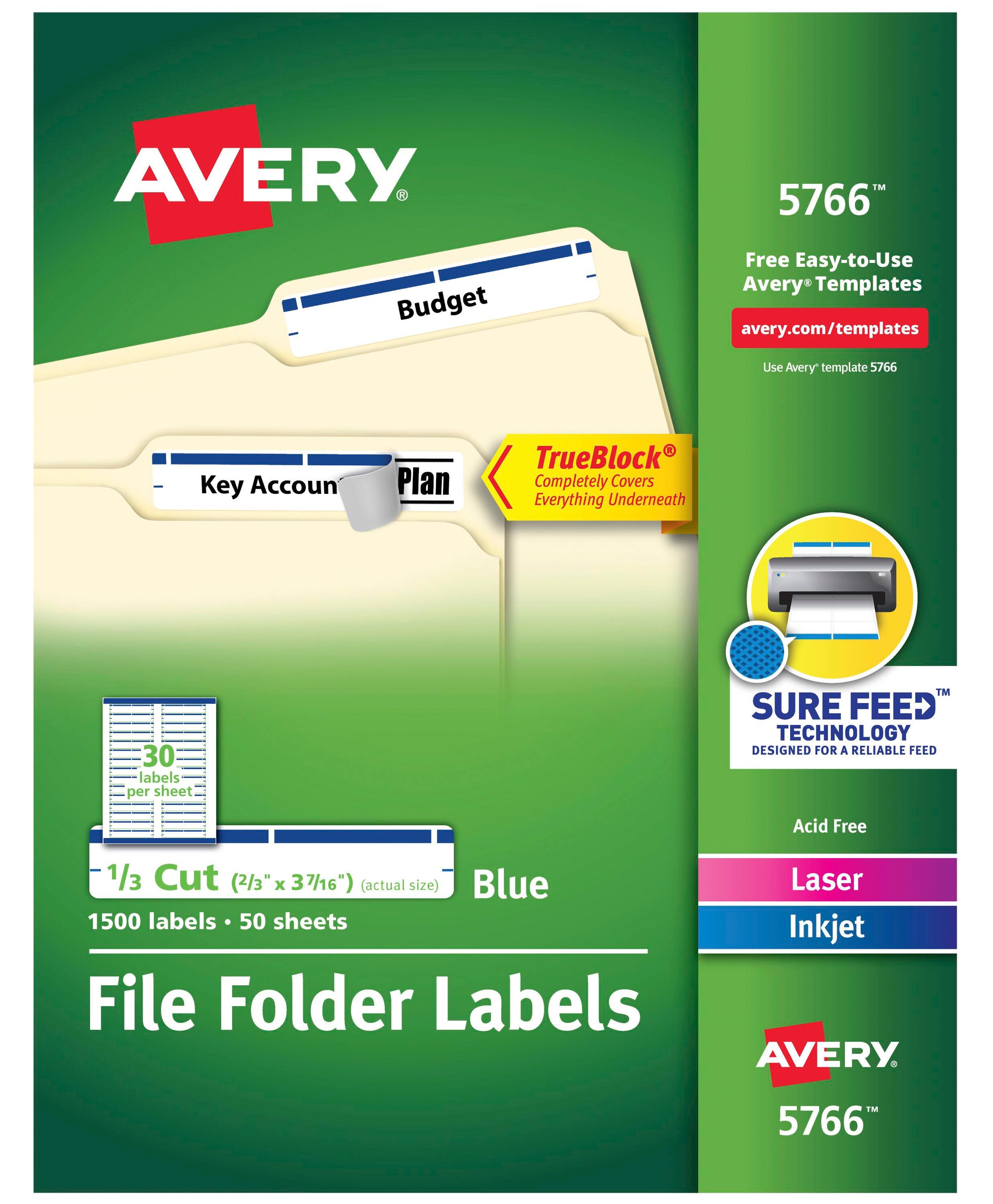 Avery Printable File Folder Labels, 2/3 x 3-7/16 Inches, Blue, Pack of 1500 1054647