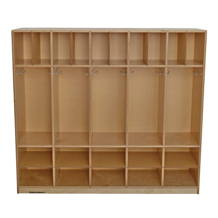 Childcraft 5-Section Coat Locker with 10 Cubbies, Wooden, 53-3/4 x 14-1/4 x 48 Inches