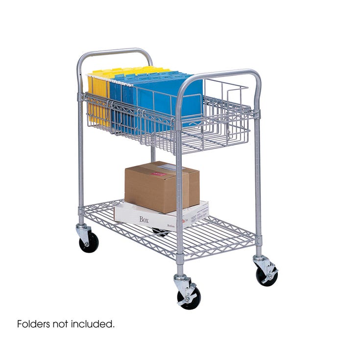 Safco Mail Cart, 26-3/4 in W X 18-3/4 in D X 38-1/2 in H, 600 lb, Steel, Gary, Powder Coated