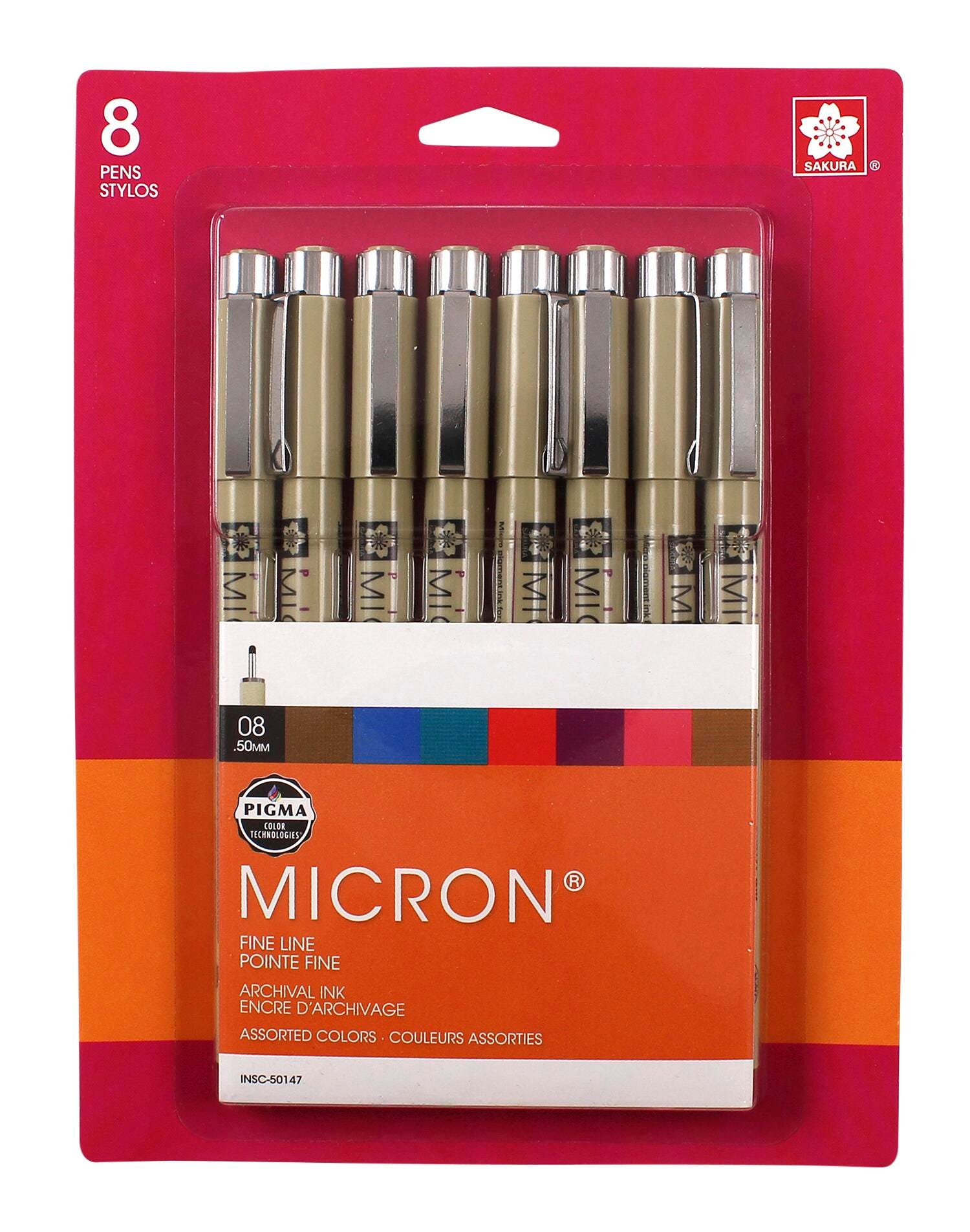 Sakura Pigma Micron, 0.8 mm Medium, Assorted Colors, Set of 8 Item Number 2133375