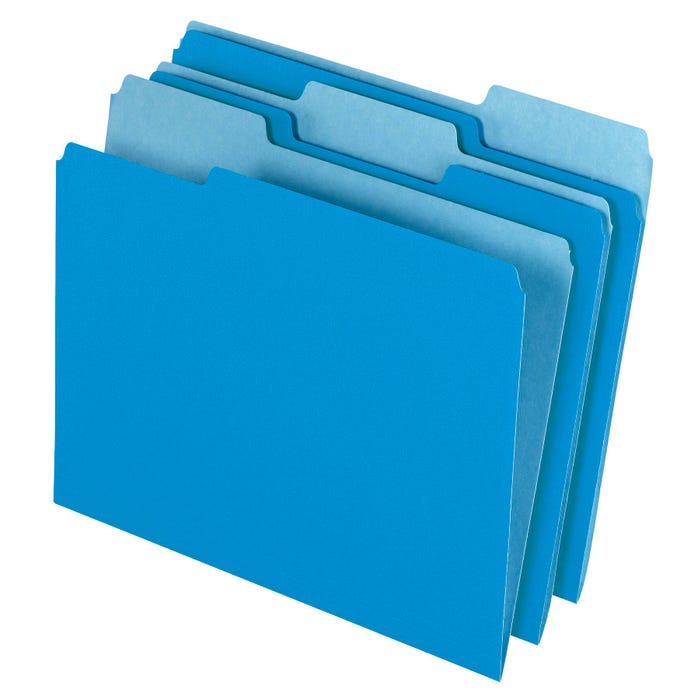 Pendaflex Two-Tone File Folder, Letter Size, 1/3 Cut Tabs, Blue, Pack of 100