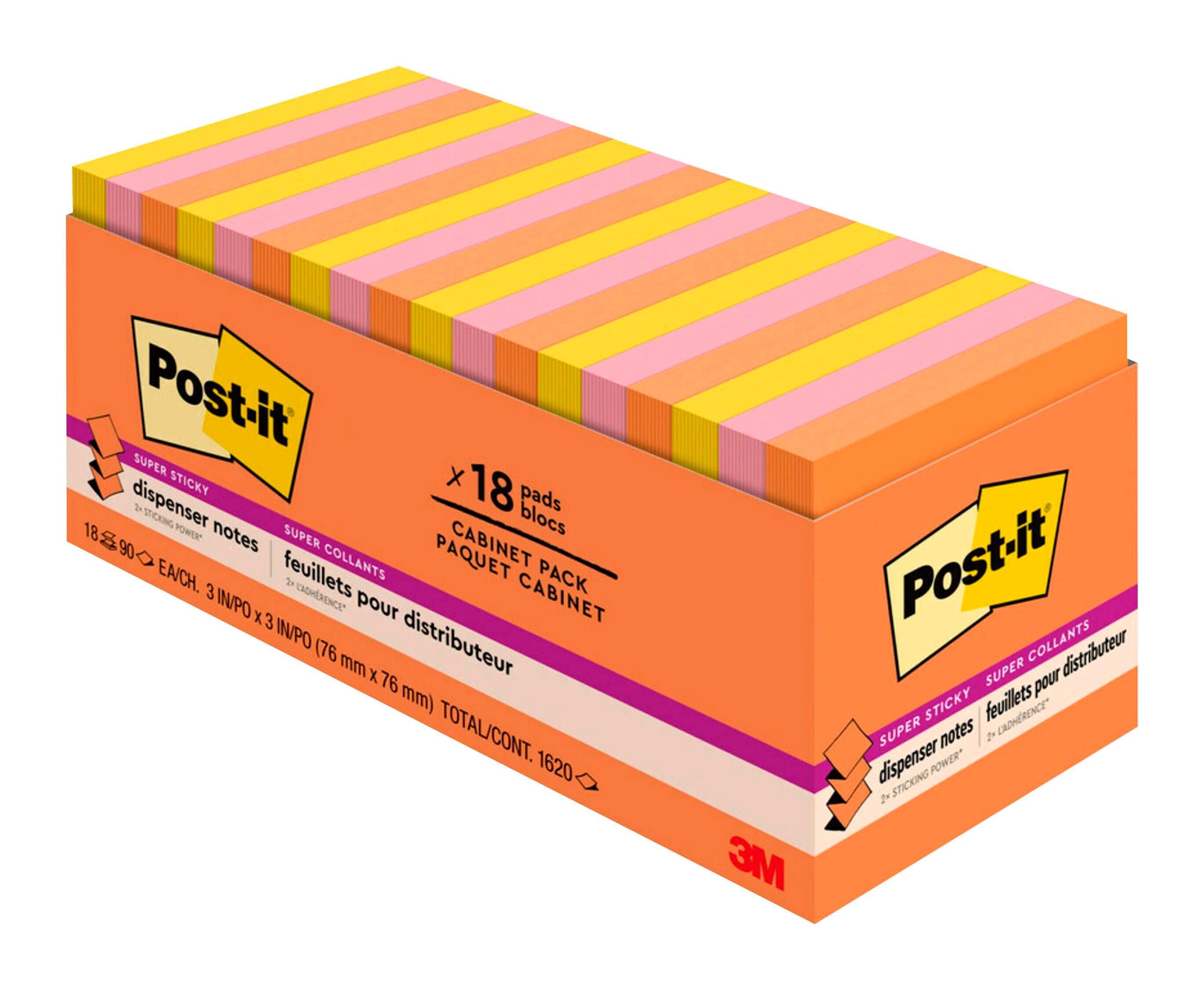 Image for Post-it Super Sticky Pop-Up Notes, 3 x 3 Inches, Energy Boost Colors, Pack of 18 from School Specialty
