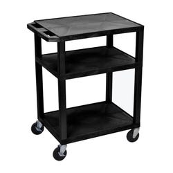 Luxor 3-Shelf Tuffy Cart Without Power, Black Shelves, Black Legs, 24 x 18 x 34 Inches