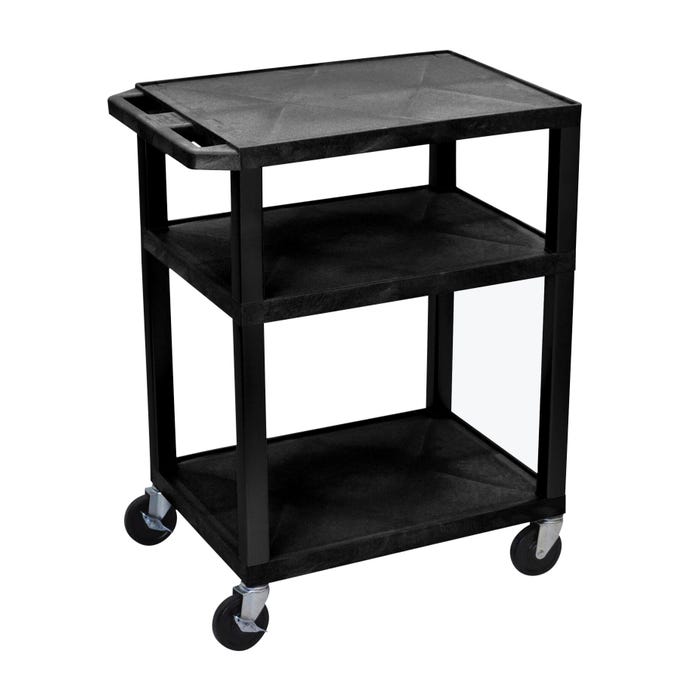 Luxor 3-Shelf Tuffy Cart Without Power, Black Shelves, Black Legs, 24 x 18 x 34 Inches