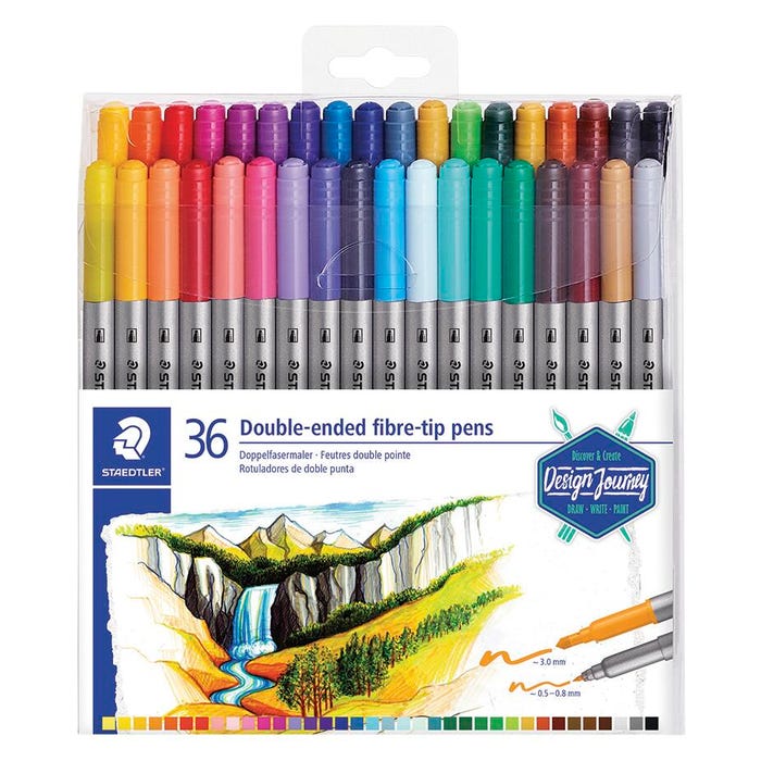 Staedtler Double-Ended Fiber-Tip Markers, Assorted Colors, Set of 36