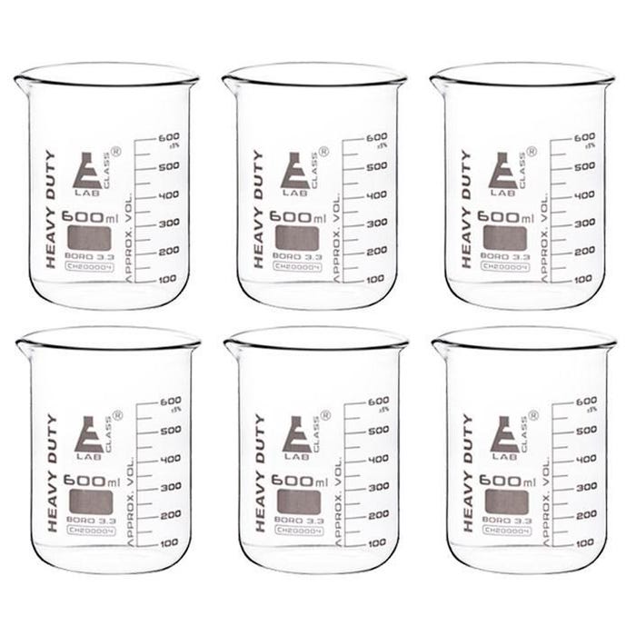 Eisco Labs Heavy Duty Beaker, Borosilicate Glass, 600mL, Pack of 6