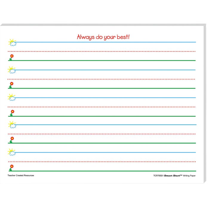 Teacher Created Resources Smart Start K-1 Writing Paper, 8-1/2 x 11 Inches, 100 Sheets