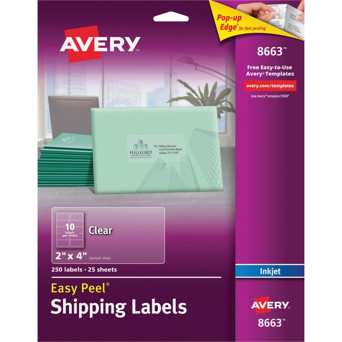 Avery Easy Peel Shipping Labels, Inkjet, 2 x 4 Inches, Clear, Pack of 250