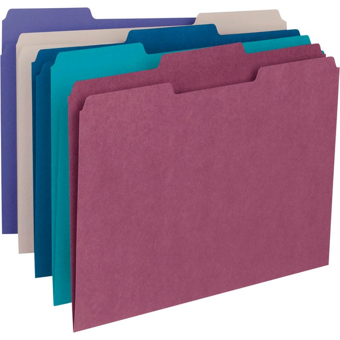 Smead File Folder, Letter Size, 1/3 Cut Tabs, Assorted Colors, Set of 100