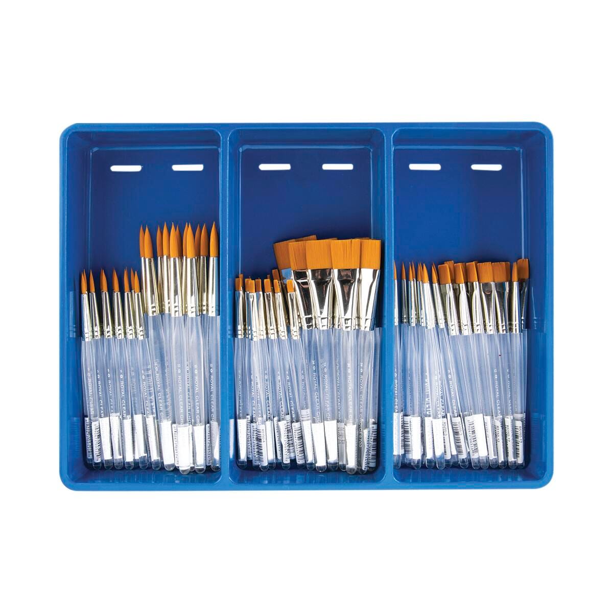 Royal & Langnickel Clear Choice Classroom Brush Set, Assorted Sizes, Set of 72 Brushes and 1 Drying Tray Item Number 1289611