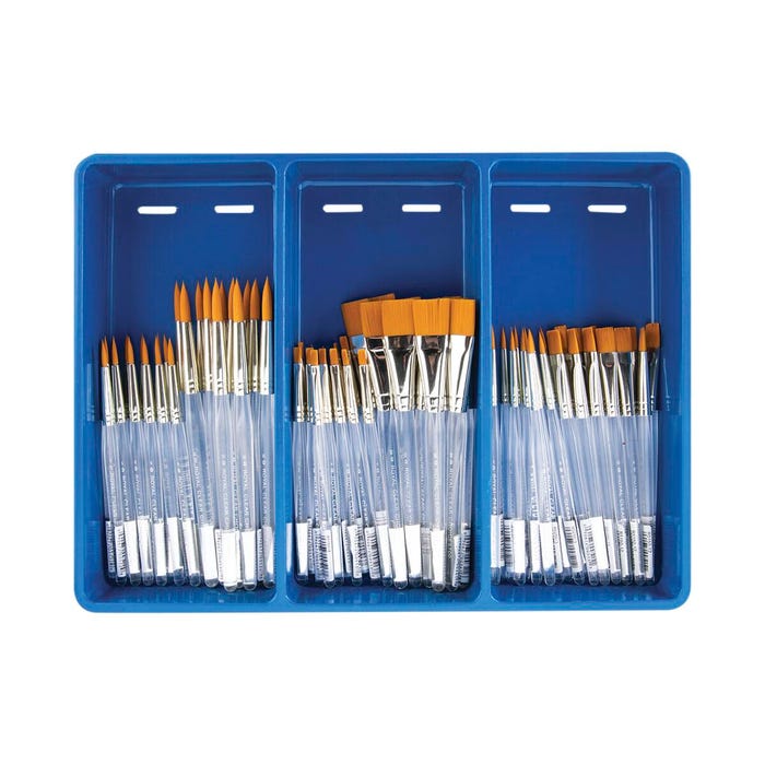 Royal & Langnickel Clear Choice Classroom Brush Set, Assorted Sizes, Set of 72 Brushes and 1 Drying Tray