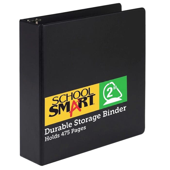 School Smart Durable Polypropylene D Ring Binder, 2 Inches, Black