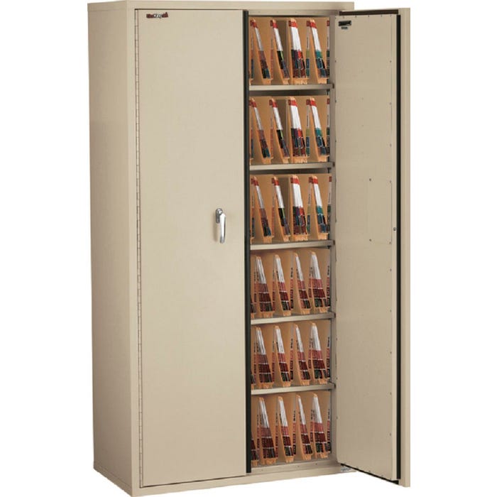 FireKing Storage Cabinet, 1 Fixed Shelf, 4 Adjustable Shelves, 36 x 19-1/4 x 72 Inches