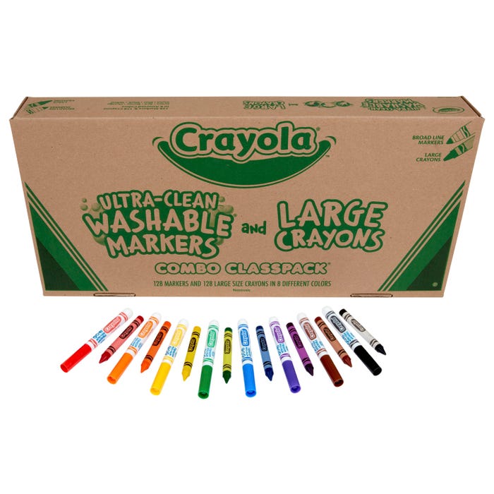 Crayola Combo Classpack, Ultra-Clean Washable Markers and Large Crayons, Assorted Colors, Set of 256