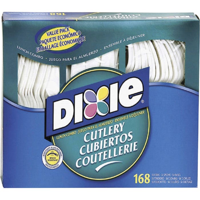 Dixie Foods Heavy Duty Cutlery Combo Box, 25.9 L x 7.3 W x 19.7 H cm, Polypropylene Plastic, White, Pack of 168