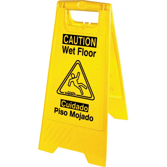 Genuine Joe Universal Graphic Wet Floor Sign, English/Spanish, Yellow