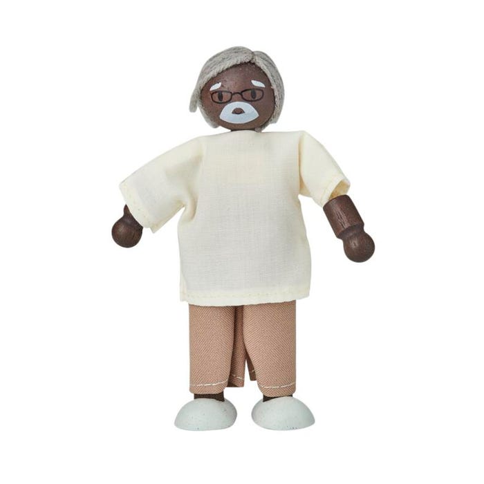PlanToys Wood Grandfather Doll, Dark Skin Tone