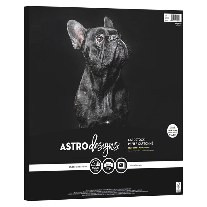 Astrodesigns Crafting Cardstock, 12 x 12 Inches, 65 lb/176 gsm, Very Black, 60 Sheets