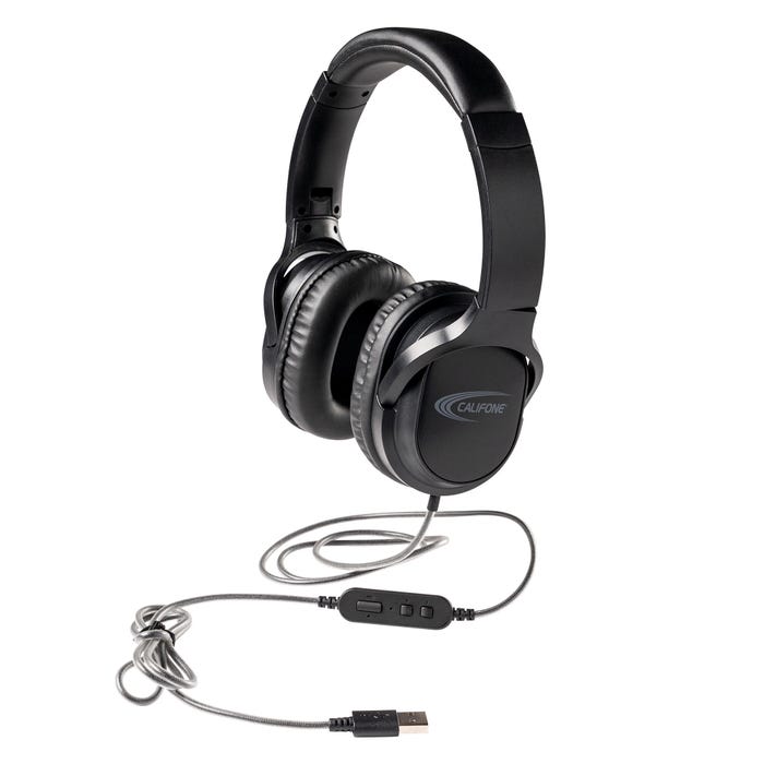 Califone NeoTech Plus 10171MUSB Premium, Over-Ear Stereo Headset with Inline Microphone, USB Plug, Black