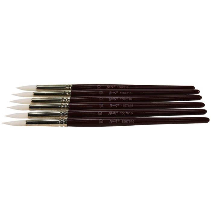 Sax Optimum White Synthetic Taklon Paint Brushes, Round Type, Short Handle, Size 10, Set of 6