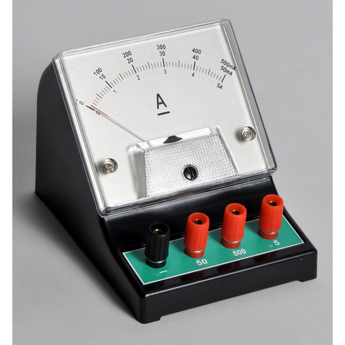 Frey Scientific Economy DC Ammeter Triple Range, 0-50mA (1mA); 0-500mA (10mA); 0-5A (0.1A)