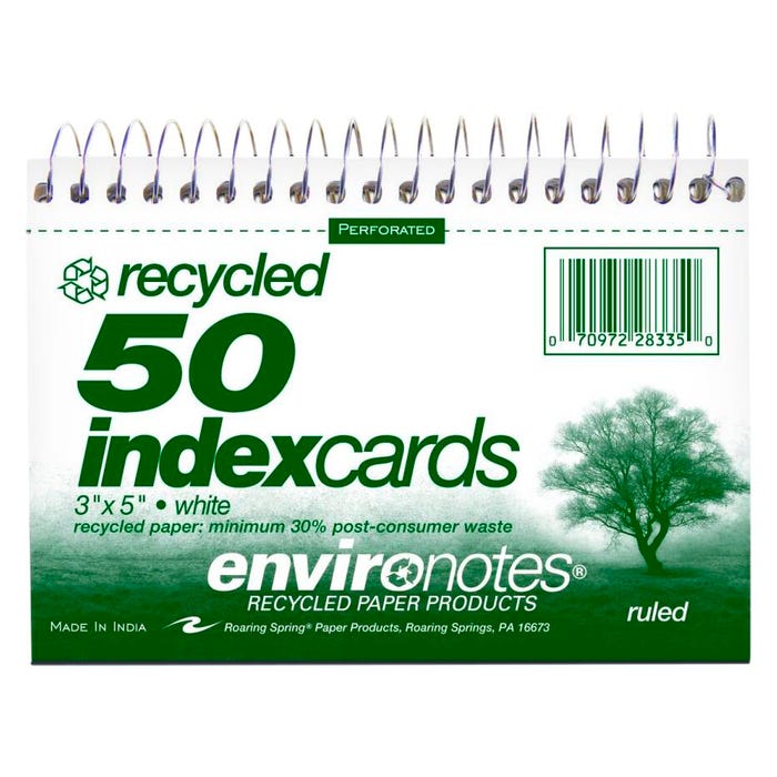 Roaring Spring Ruled Wirebound Index Cards, 3 x 5 Inches, White, Pack of 50