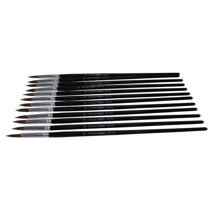 School Smart Watercolor Paint Brushes, Long Handle, Size 12, Set of 12