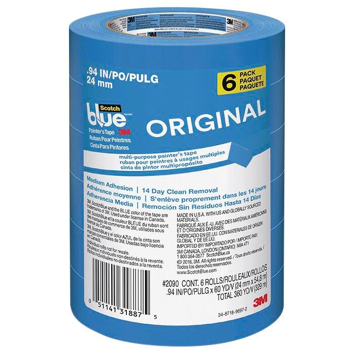 ScotchBlue 2090 Original Multi-Use Painter's Tape, 0.94 Inch x 60 Yards, Pack of 6
