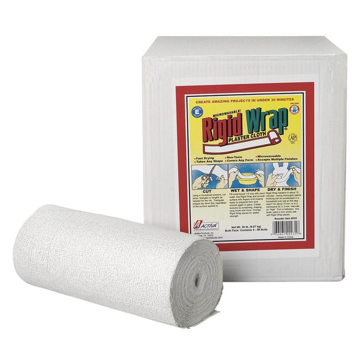 ACTIVA Rigid Wrap Plaster Cloth, White, 12 Inches x 50 Feet, Pack of 4 Rolls