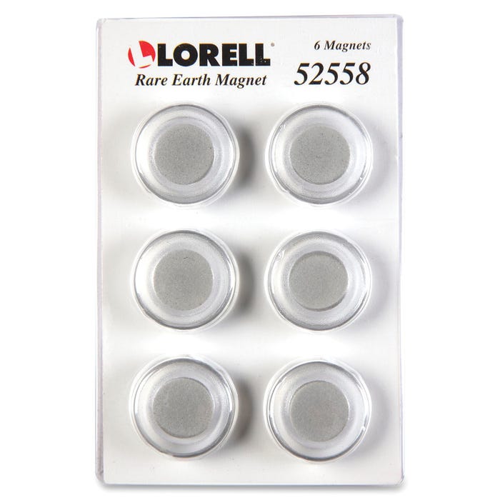 Lorell Round Cap Rare Earth Magnets, Clear, Pack of 6